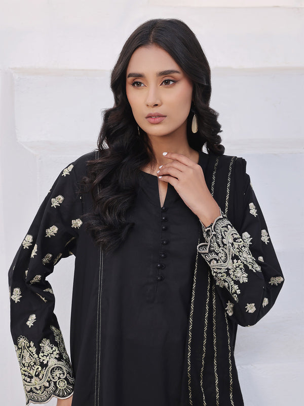 2Pc Embroidered Pret Shirt Dupatta Lawn Black - OWE2PG-2310023