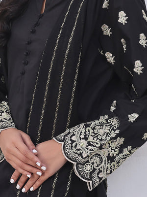 2Pc Embroidered Pret Shirt Dupatta Lawn Black - OWE2PG-2310023