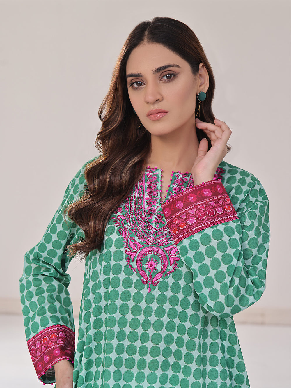 1Pc Embroidered Pret Kurti Lawn Green - OWEKT-2401013