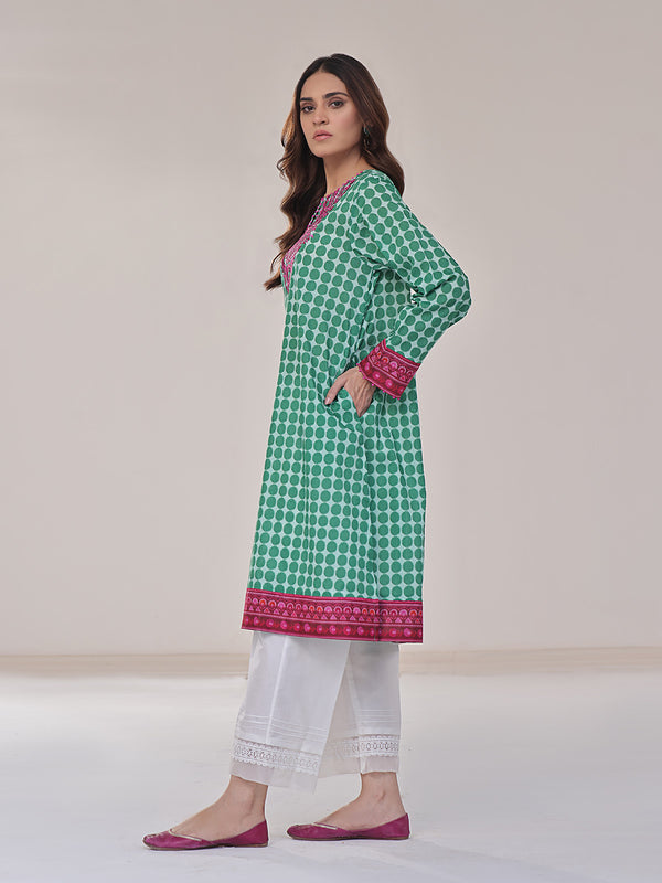 1Pc Embroidered Pret Kurti Lawn Green - OWEKT-2401013