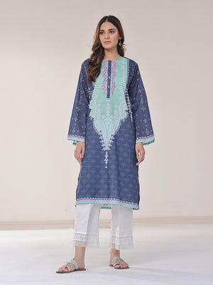 1Pc Embroidered Pret Kurti Lawn Navy Blue & Green - OWEKT-2401015