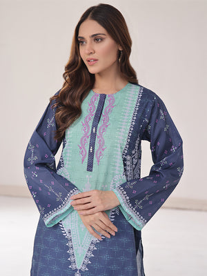 1Pc Embroidered Pret Kurti Lawn Navy Blue & Green - OWEKT-2401015