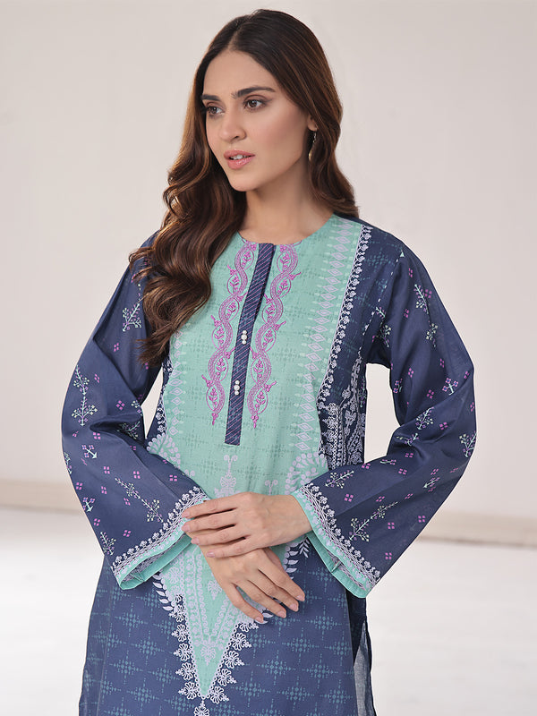 1Pc Embroidered Pret Kurti Lawn Navy Blue & Green - OWEKT-2401015