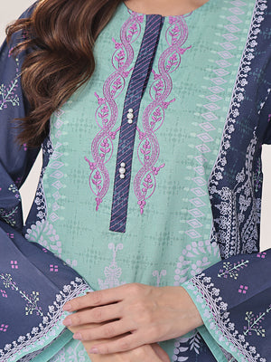 1Pc Embroidered Pret Kurti Lawn Navy Blue & Green - OWEKT-2401015