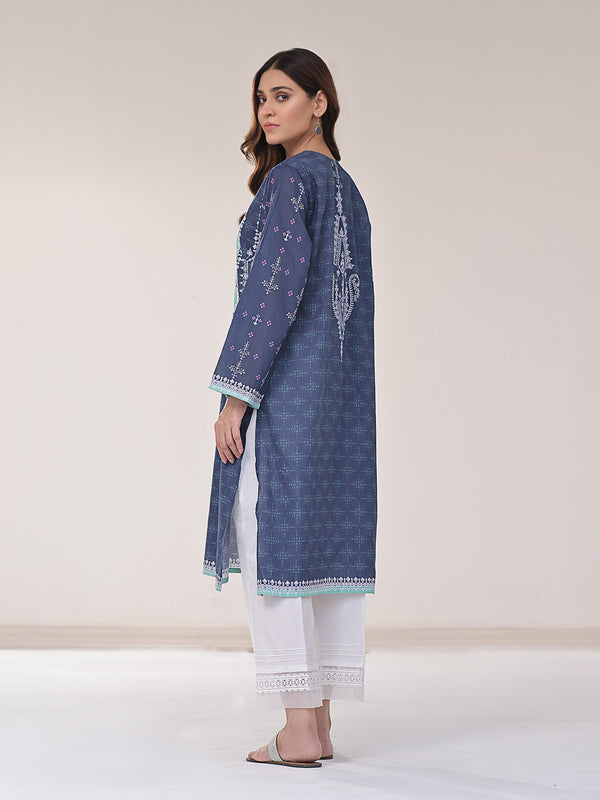 1Pc Embroidered Pret Kurti Lawn Navy Blue & Green - OWEKT-2401015