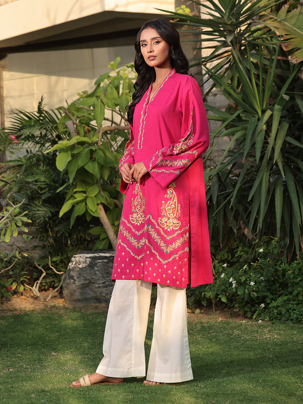 1Pc Embroidered Pret Kurti Dobby Atishi - OWEKT-2401052