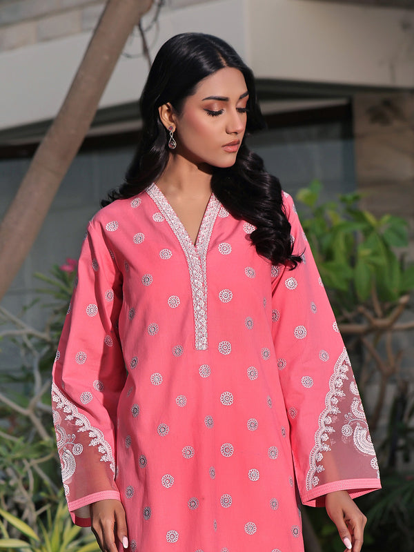 1Pc Embroidered Pret Kurti Dobby Peach - OWEKT-2401055