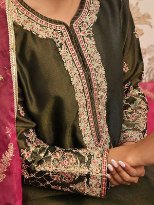 2Pc Embroidered Pret Shirt Dupatta Masoori Dark Green - OWE2P-2311002