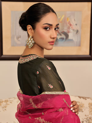 2Pc Embroidered Pret Shirt Dupatta Masoori Dark Green - OWE2P-2311002