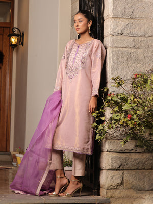 3Pc Embroidered Suit Pret Masoori Light Purple - OWE3P-2311003