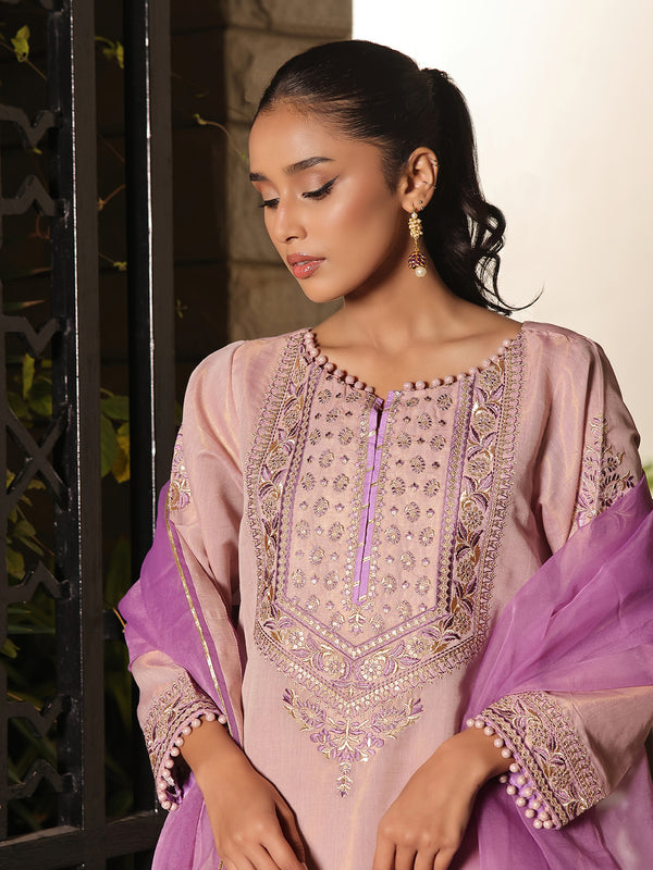 3Pc Embroidered Suit Pret Masoori Light Purple - OWE3P-2311003