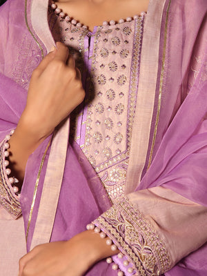 3Pc Embroidered Suit Pret Masoori Light Purple - OWE3P-2311003