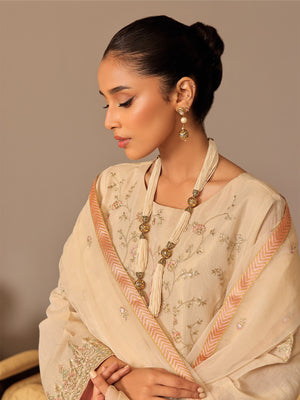 3Pc Embroidered Suit Pret Masoori Beige - OWE3P-2311004