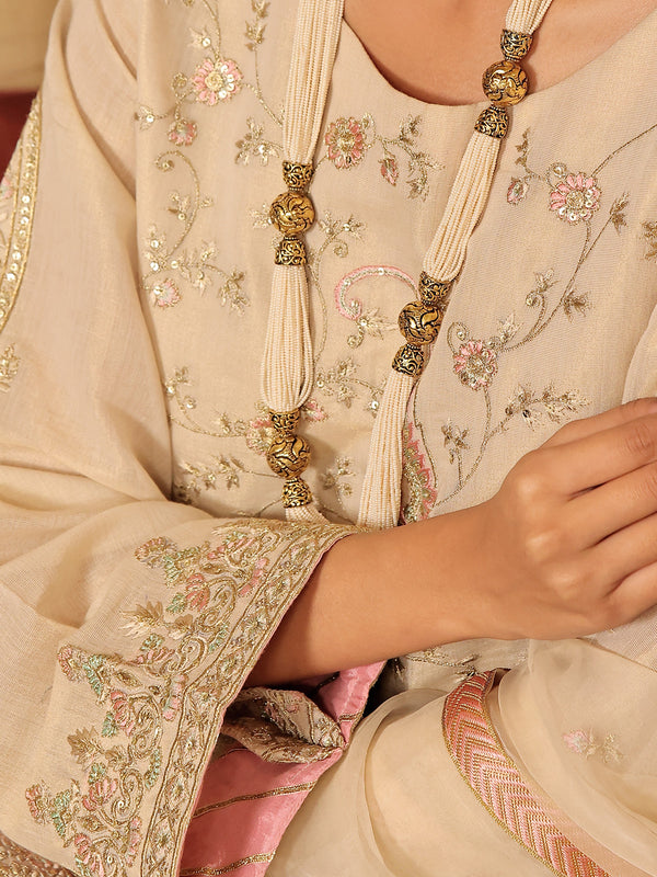 3Pc Embroidered Suit Pret Masoori Beige - OWE3P-2311004