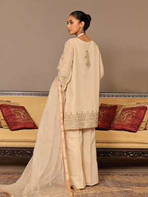 3Pc Embroidered Suit Pret Masoori Beige - OWE3P-2311004