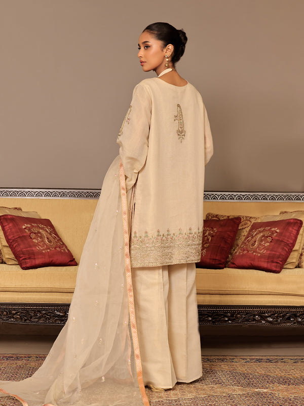 3Pc Embroidered Suit Pret Masoori Beige - OWE3P-2311004