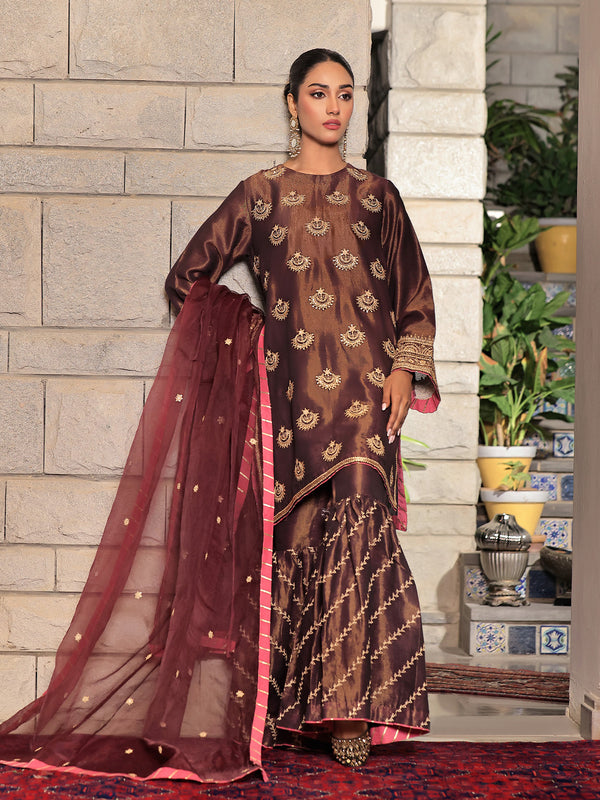 3Pc Embroidered Suit Pret Masoori Maroon - OWE3P-2311005