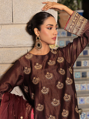 3Pc Embroidered Suit Pret Masoori Maroon - OWE3P-2311005