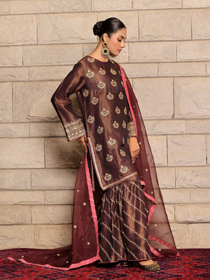 3Pc Embroidered Suit Pret Masoori Maroon - OWE3P-2311005