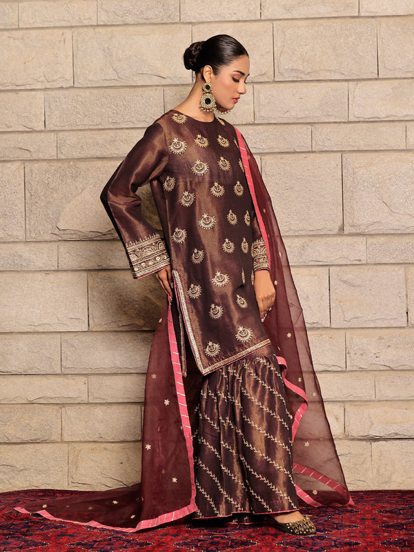 3Pc Embroidered Suit Pret Masoori Maroon - OWE3P-2311005