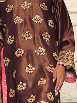 3Pc Embroidered Suit Pret Masoori Maroon - OWE3P-2311005
