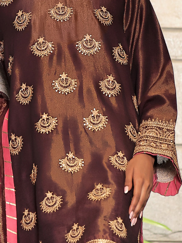 3Pc Embroidered Suit Pret Masoori Maroon - OWE3P-2311005