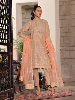3Pc Embroidered Suit Pret Masoori Beige - OWE3P-2311006