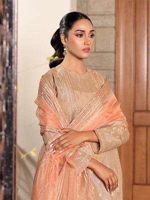 3Pc Embroidered Suit Pret Masoori Beige - OWE3P-2311006