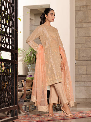 3Pc Embroidered Suit Pret Masoori Beige - OWE3P-2311006