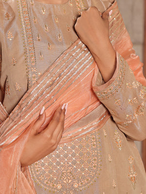 3Pc Embroidered Suit Pret Masoori Beige - OWE3P-2311006