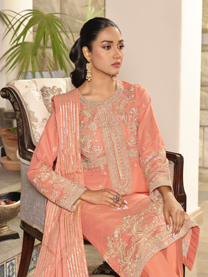 3Pc Embroidered Suit Pret Masoori Peach - OWE3P-2311007