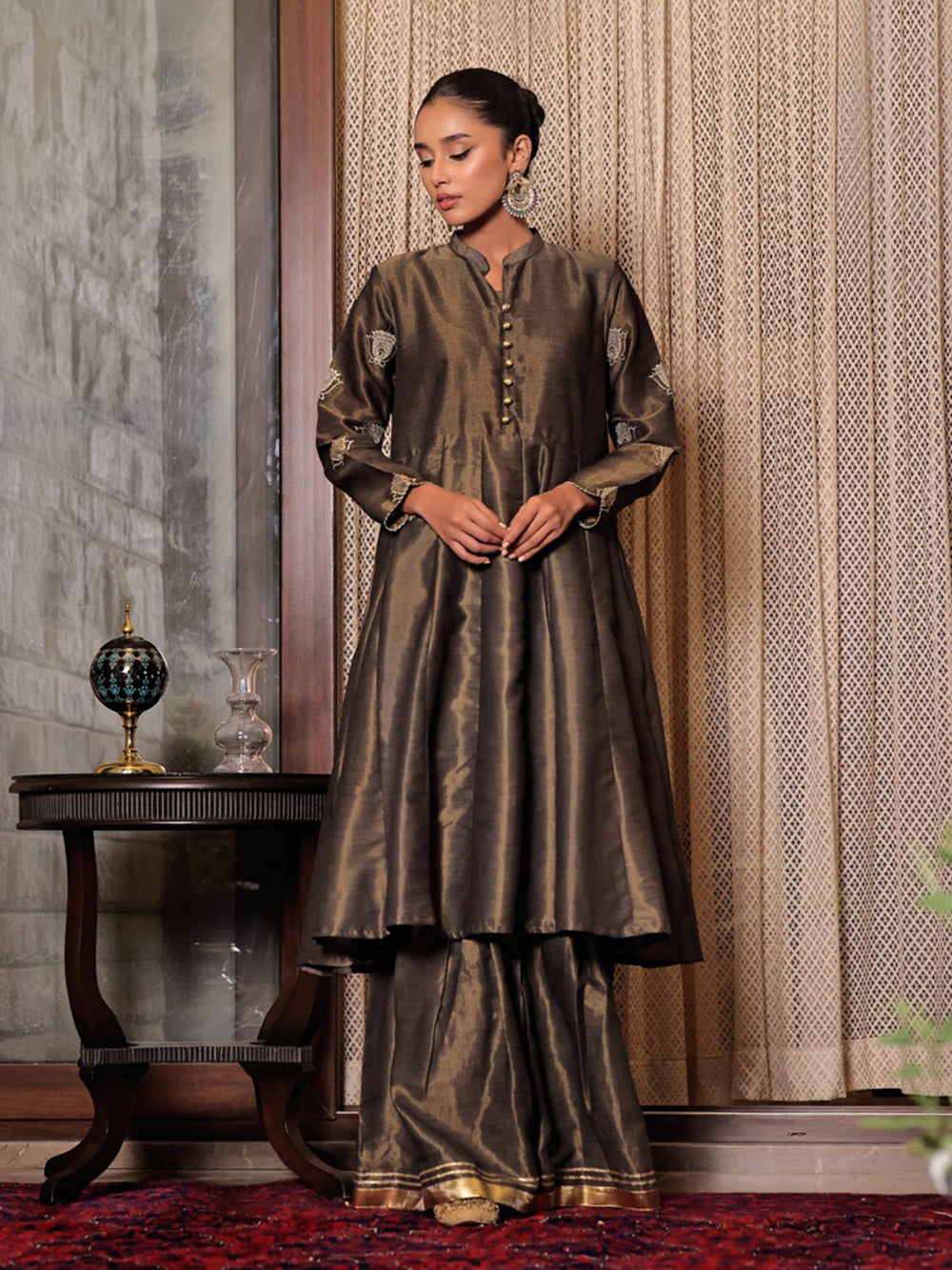 1Pc Embroidered Pret Kurti Masoori Dark Grey - OWEKT-2311001