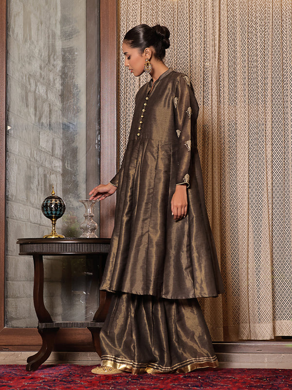 1Pc Embroidered Pret Kurti Masoori Dark Grey - OWEKT-2311001