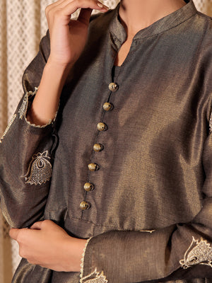 1Pc Embroidered Pret Kurti Masoori Dark Grey - OWEKT-2311001