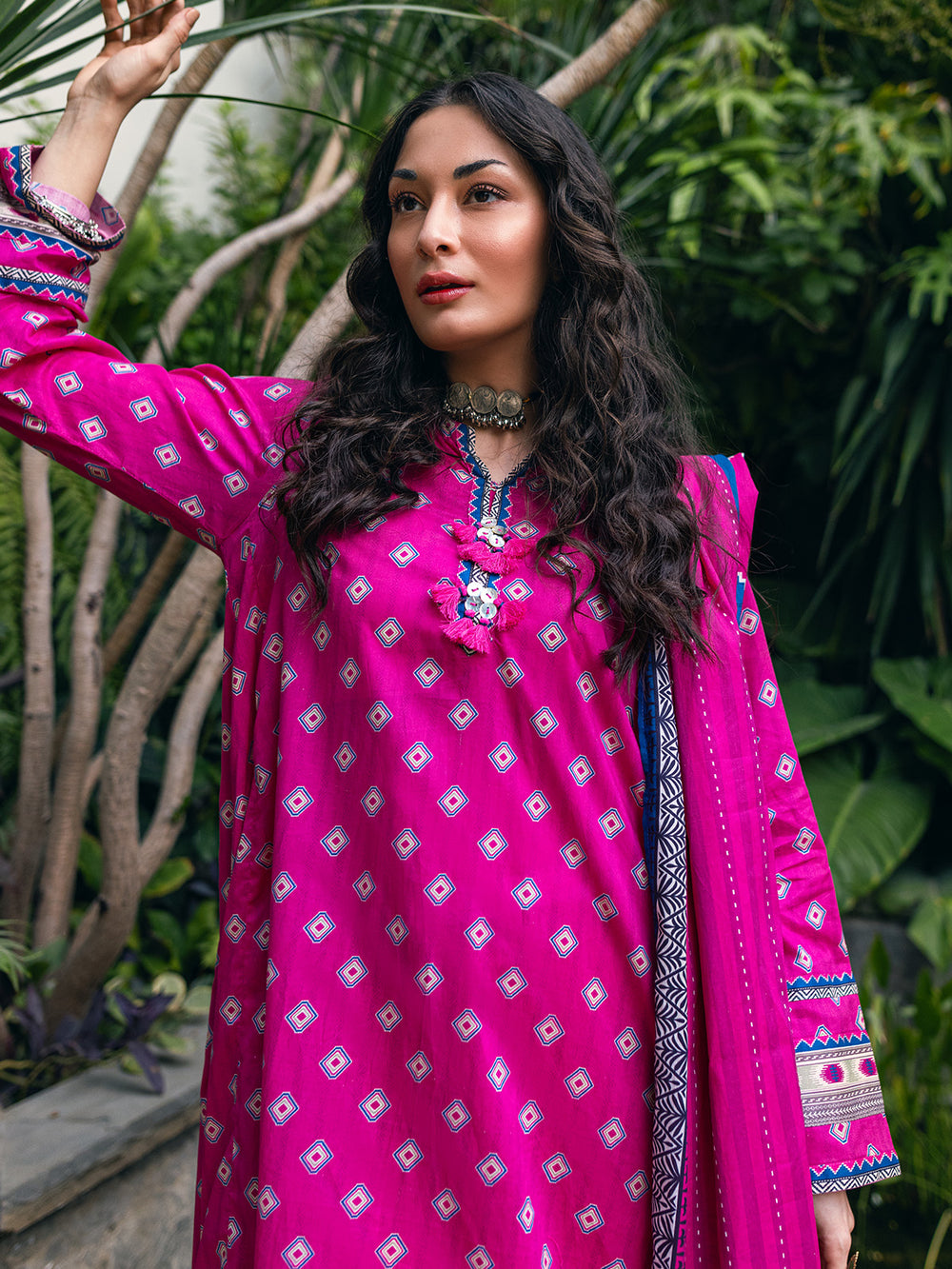 2Pc Printed Pret Shirt Dupatta Cambric Pink - OW2P-2309001