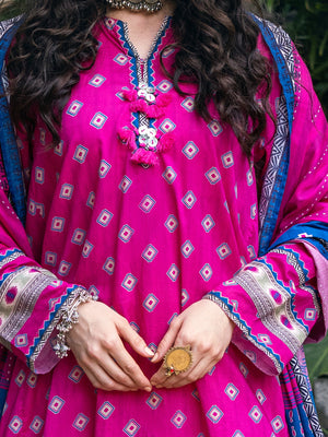 2Pc Printed Pret Shirt Dupatta Cambric Pink - OW2P-2309001