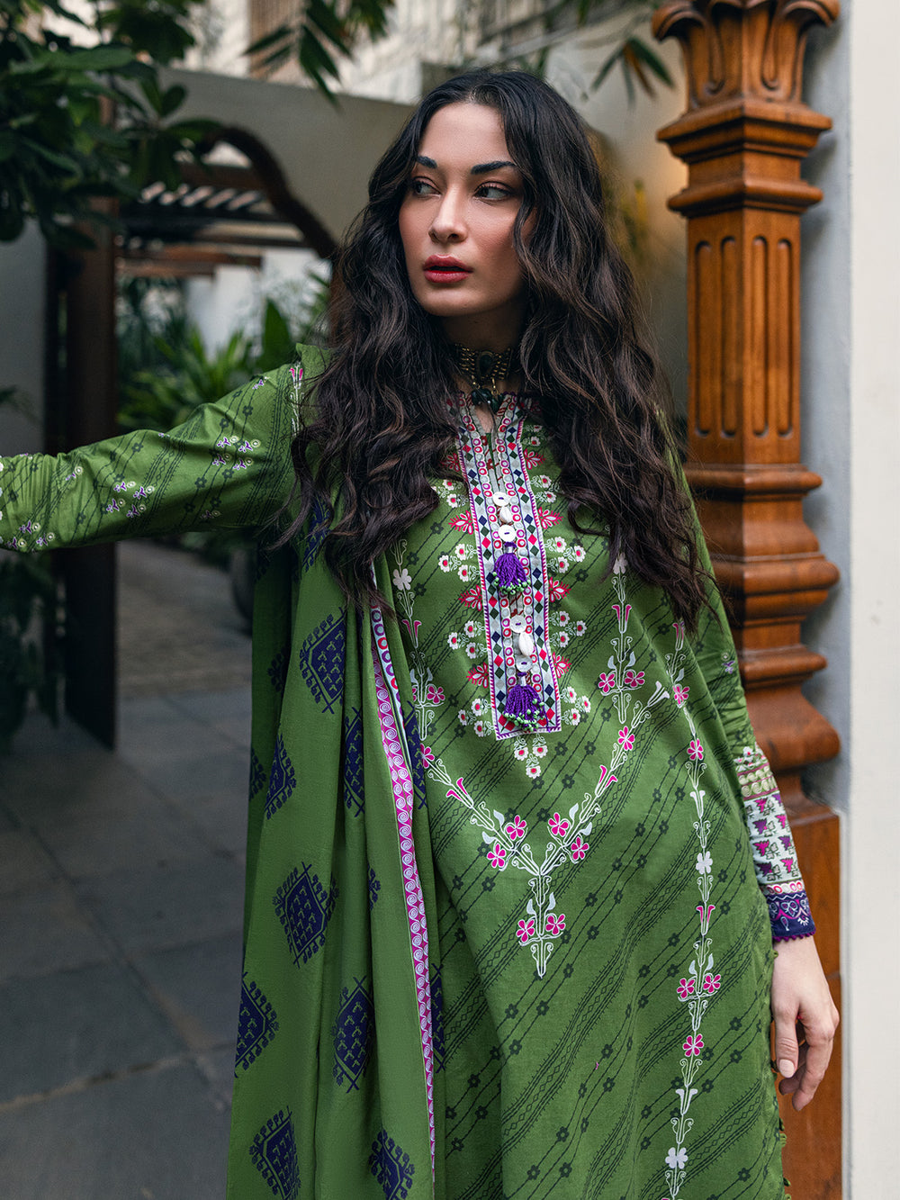 2Pc Printed Pret Shirt Dupatta Cambric Green - OW2P-2309003