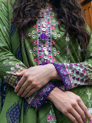 2Pc Printed Pret Shirt Dupatta Cambric Green - OW2P-2309003
