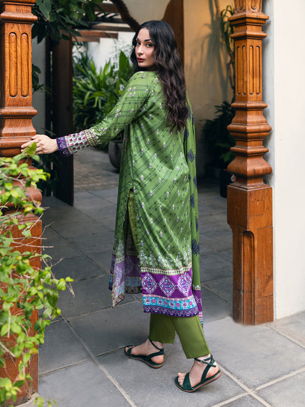 2Pc Printed Pret Shirt Dupatta Cambric Green - OW2P-2309003