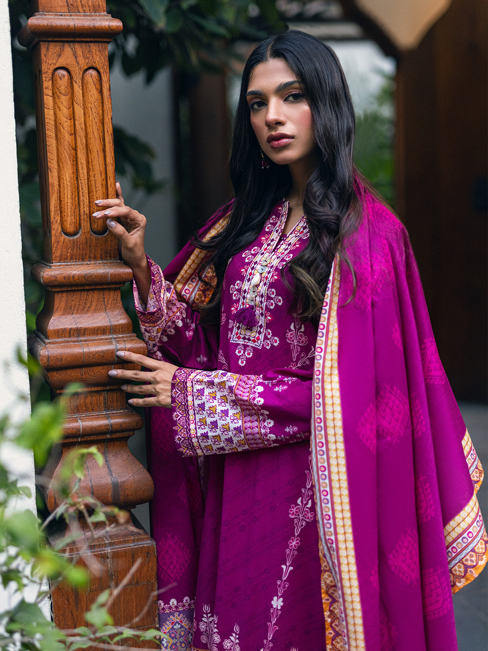 2Pc Printed Pret Shirt Dupatta Cambric Magenta - OW2P-2309004