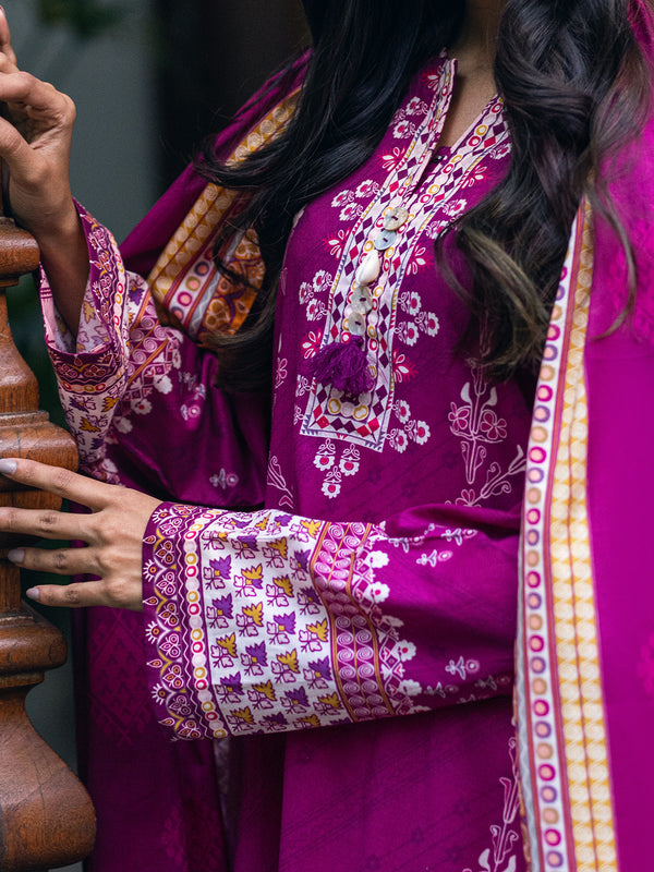 2Pc Printed Pret Shirt Dupatta Cambric Magenta - OW2P-2309004