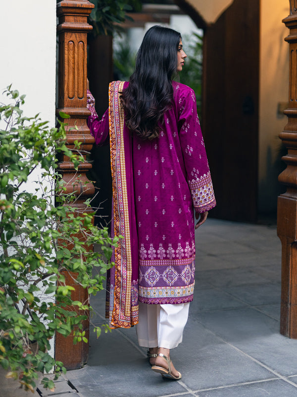 2Pc Printed Pret Shirt Dupatta Cambric Magenta - OW2P-2309004