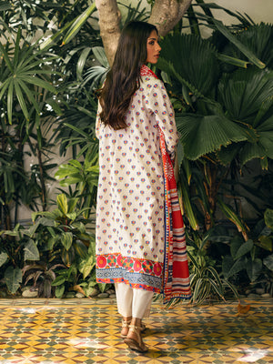 2Pc Printed Pret Shirt Dupatta Cambric Orange - OW2P-2309005