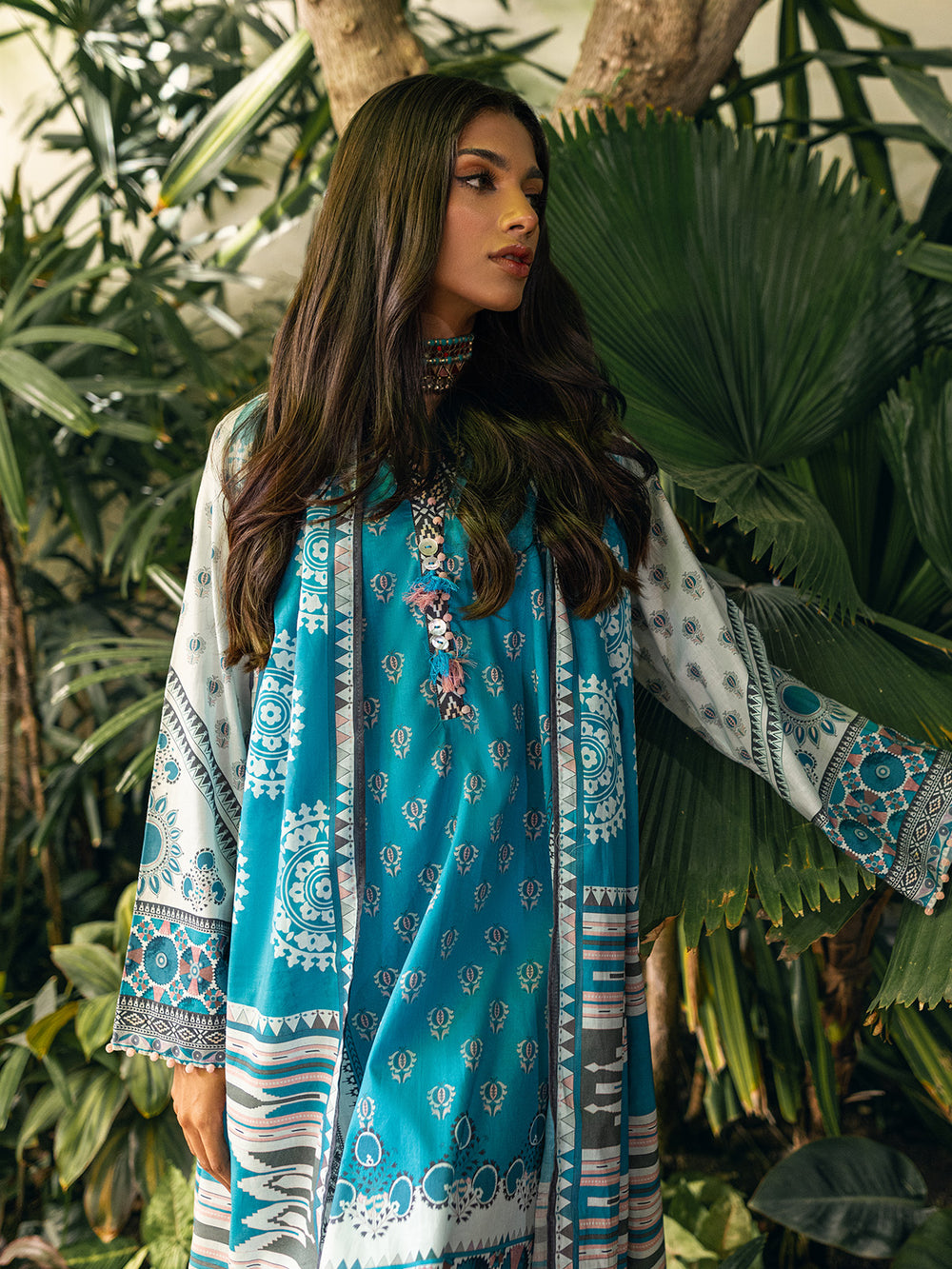 2Pc Printed Pret Shirt Dupatta Cambric Ferozi - OW2P-2309006