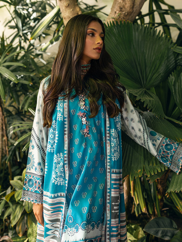 2Pc Printed Pret Shirt Dupatta Cambric Ferozi - OW2P-2309006