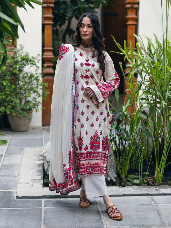 2Pc Printed Pret Shirt Dupatta Cambric Cream - OW2P-2309007