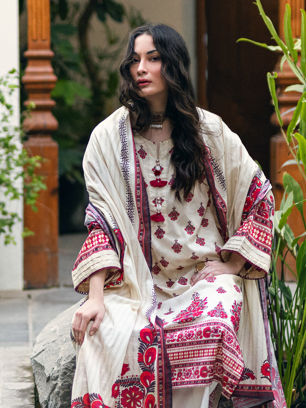 2Pc Printed Pret Shirt Dupatta Cambric Cream - OW2P-2309007