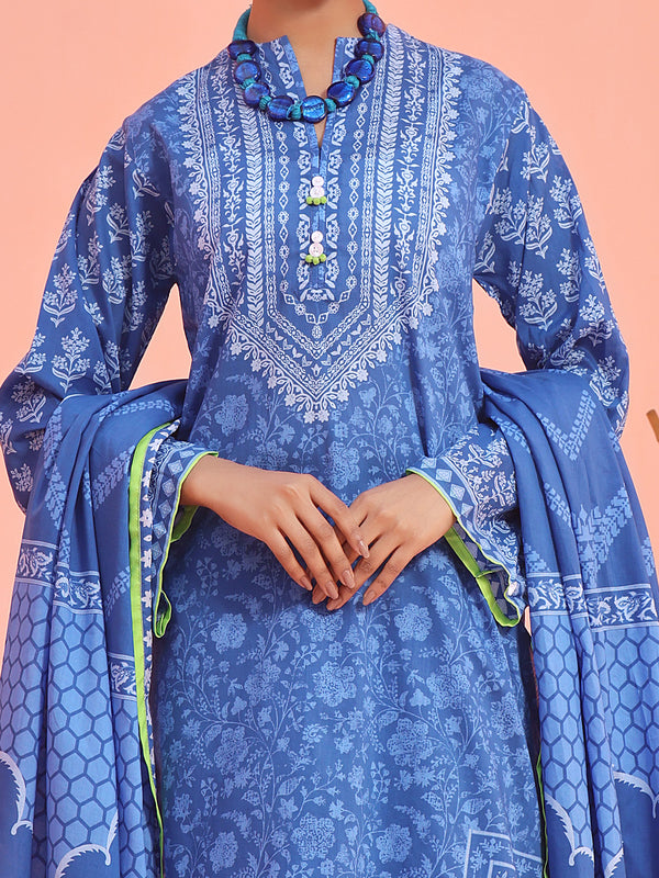 2Pc Printed Pret Shirt Dupatta Lawn Blue - OW2P-2401017