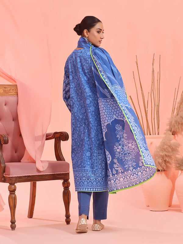 2Pc Printed Pret Shirt Dupatta Lawn Blue - OW2P-2401017