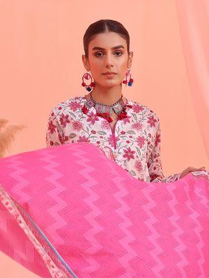 2Pc Printed Pret Shirt Dupatta Lawn White & Pink - OW2P-2401021